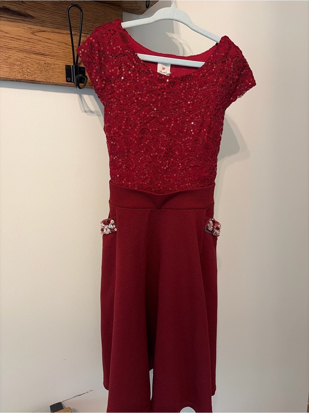 Girls' Burgundy Sequin Lace Party Dress